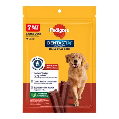 Dentastix เพดดิกรี® ขนมขัดฟันสุนัข เดนต้าสติก™ สุนัขพันธุ์ใหญ่ รสเนื้อรมควัน 261ก.