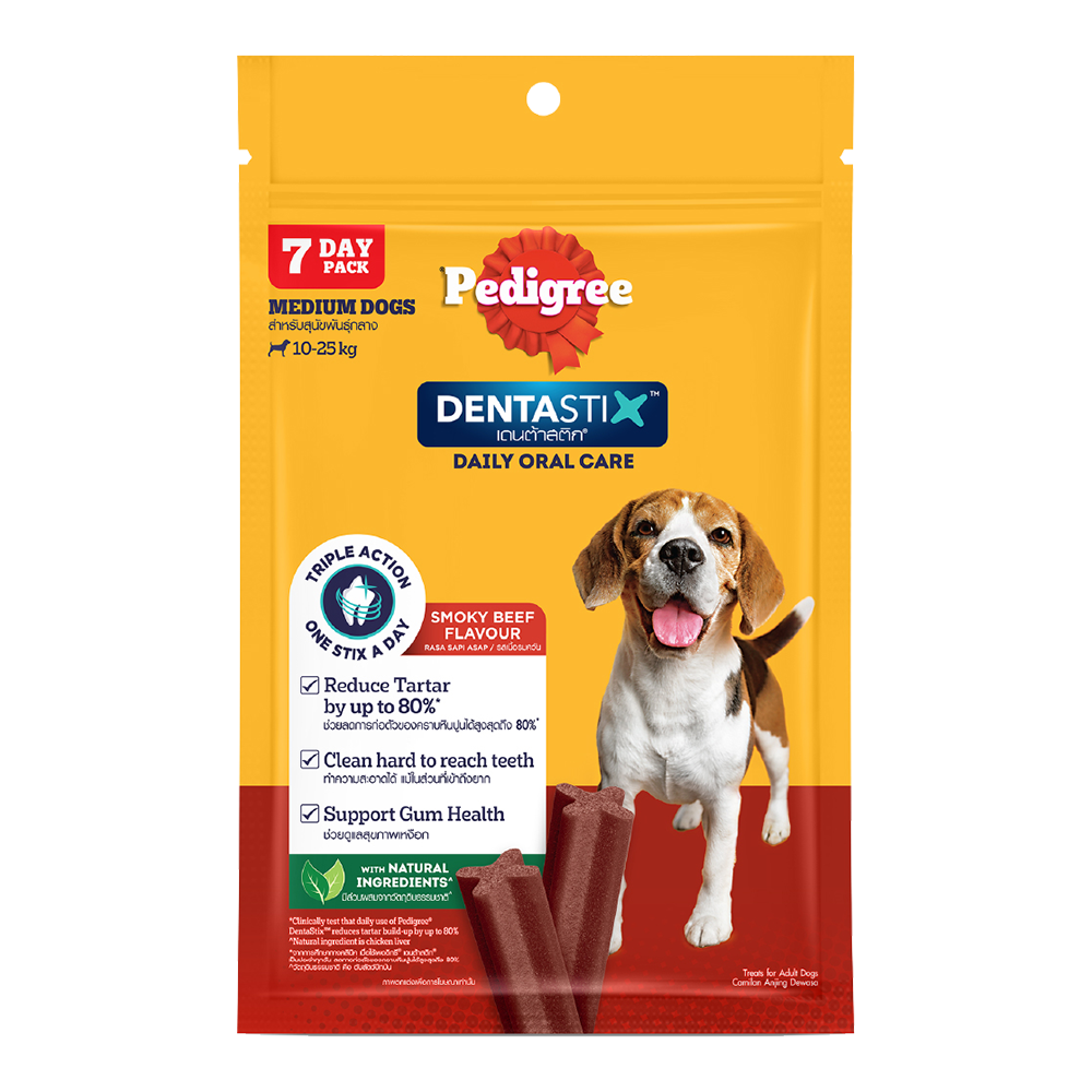 Dentastix™ เพดดิกรี® เดนต้าสติก™ ขนมขัดฟันสุนัข สุนัขพันธุ์กลาง รสเนื้อรมควัน 98ก.