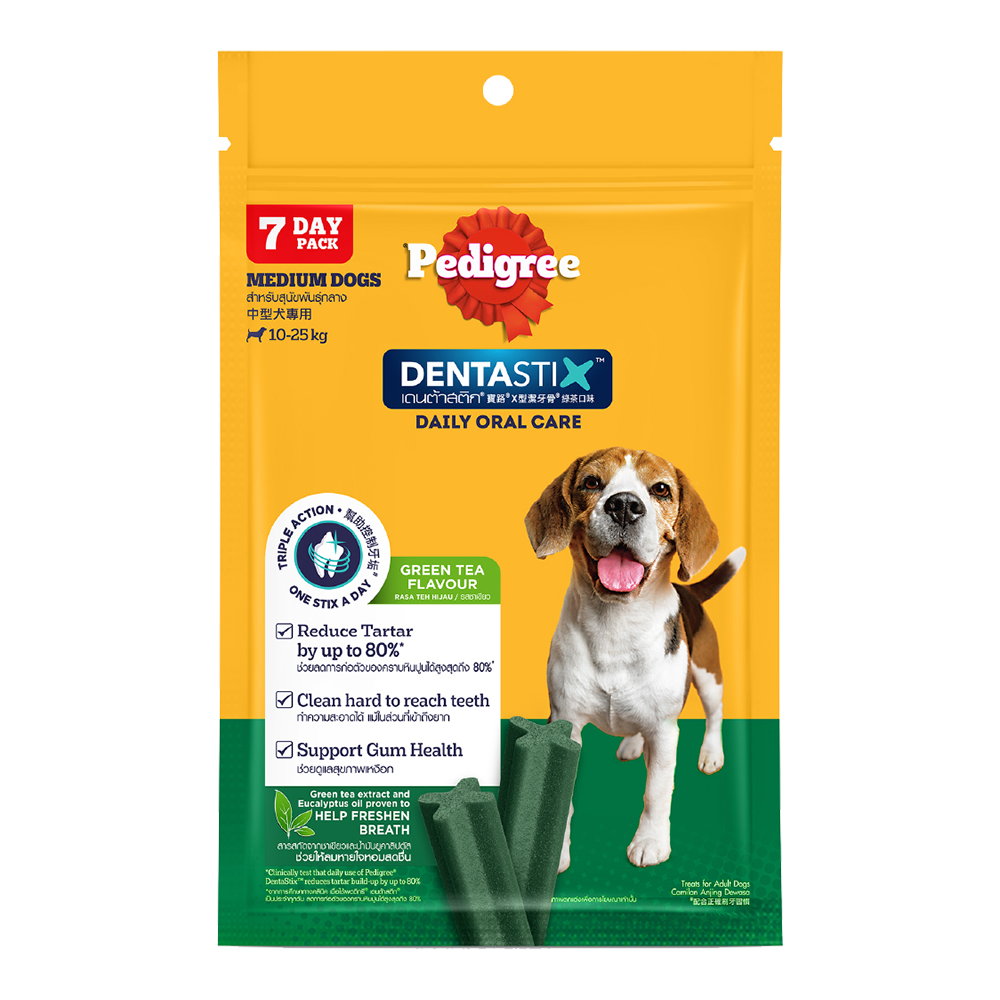 Dentastix™ เพดดิกรี® เดนต้าสติก™ ขนมขัดฟันสุนัข สุนัขพันธุ์กลาง รสชาเขียว 98ก.